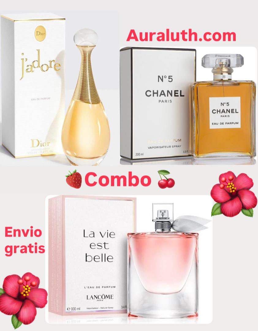 Combo Perfumes de Lujo: J’adore, Chanel Nº5 y La Vie Est Belle + Envio Gratis