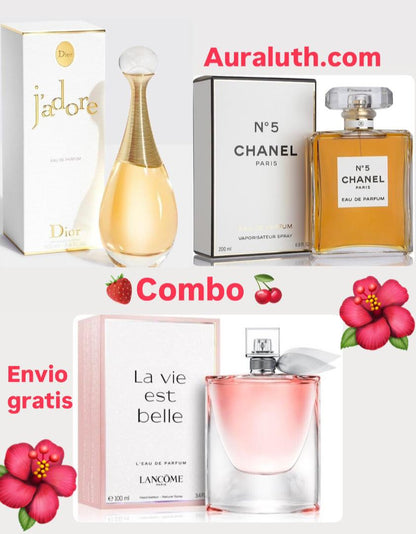 Combo Perfumes de Lujo: J’adore, Chanel Nº5 y La Vie Est Belle + Envio Gratis